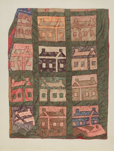 Trapunta patchwork a capanna di tronchi da American 20th Century