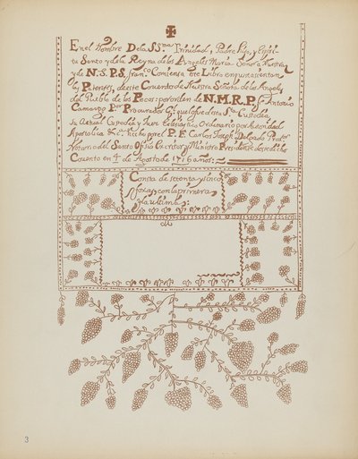 Tavola 3: Libro delle visite di Pecos: dal portfolio "Disegni coloniali spagnoli del Nuovo Messico" da American 20th Century