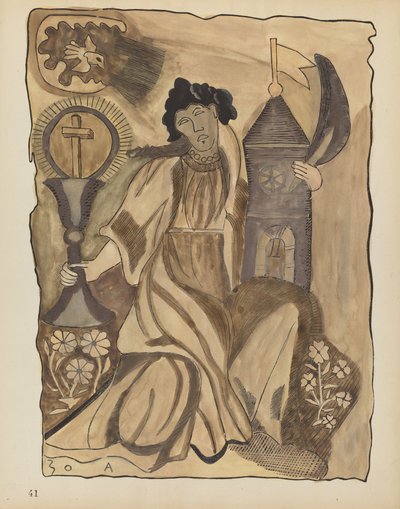 Tavola 41: Santa Barbara: Dal portfolio "Disegni coloniali spagnoli del Nuovo Messico" da American 20th Century