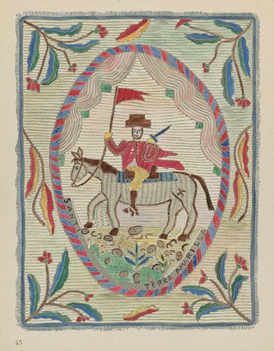 Tavola 45: Copriletto ricamato (San Giacomo): Dal portfolio "Disegni coloniali spagnoli del Nuovo Messico" da American 20th Century