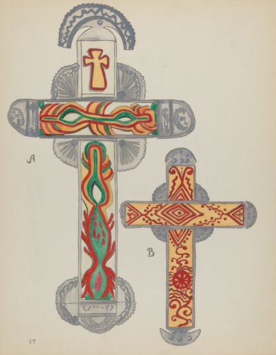 Tavola 47: Croci di latta: Dal portfolio "Disegni coloniali spagnoli del Nuovo Messico" da American 20th Century