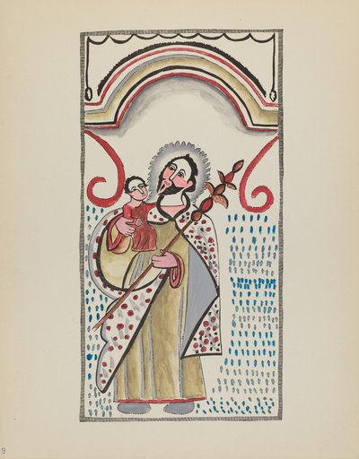 Tavola 9: San Giuseppe e Bambino: Dal portfolio "Disegni coloniali spagnoli del Nuovo Messico" da American 20th Century