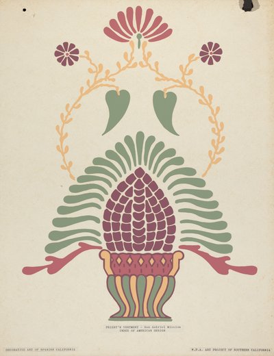 Paramento del sacerdote della Missione San Gabriel dal portfolio "Arte decorativa della California spagnola" da American 20th Century