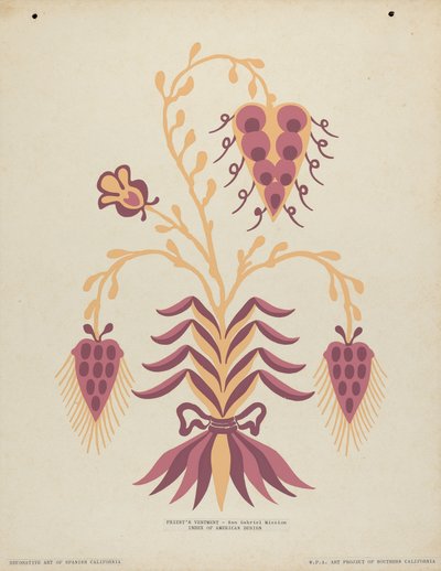 Paramento del sacerdote della Missione di San Gabriel dal portfolio "Arte decorativa della California spagnola" da American 20th Century