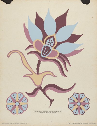 Altare laterale della Missione di San Juan Capistrano dal portfolio "Arte decorativa della California spagnola" da American 20th Century