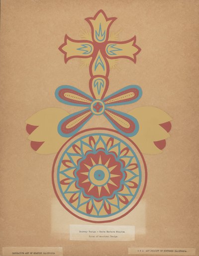 Progetto della porta della Missione di Santa Barbara dal portfolio "Arte decorativa della California spagnola" da American 20th Century