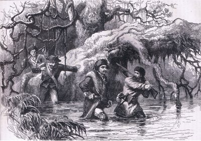 Clarke e i suoi soldati attraversano il Wabash, illustrazione da Cassells History of the United States pubblicata da Cassell, Petter & Galpin, c.1900 (litografia) da American English school