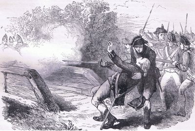 Morte di Isaac Davis, illustrazione da Cassells History of the United States pubblicata da Cassell, Petter & Galpin, c.1900 (litografia) da American English school
