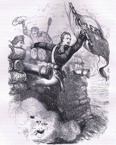 Il sergente Jasper recupera la bandiera, illustrazione da Cassells History of the United States pubblicata da Cassell, Petter & Galpin, c.1900 da American English school