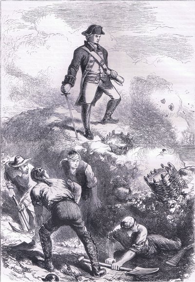 La difesa della casa di Breed: Prescott nel ridotto, illustrazione da Cassells History of the United States pubblicata da Cassell, Petter & Galpin, c.1900 (litografia) da American English school