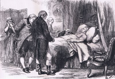 Washington sul letto di morte, illustrazione da Cassells History of the United States pubblicata da Cassell, Petter & Galpin, c.1900 (litografia) da American English school