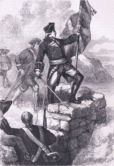 Washington che pianta la bandiera britannica a Fort Duquesne da American English school