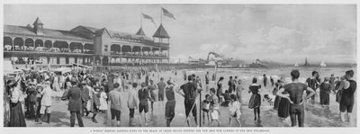 Una scena di balneazione domenicale sulla spiaggia di Coney Island, con il nuovo molo di ferro degli Iron Steamboats (foto in bianco e nero) da American Photographer