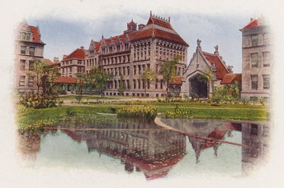 Chicago: Hull Court, da Botany Pond, Anatomy Building e Hull Gate (foto a colori) da American Photographer