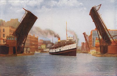 Chicago: Il ponte sospeso di State Street sollevato per il battello a vapore da escursione (foto a colori) da American Photographer