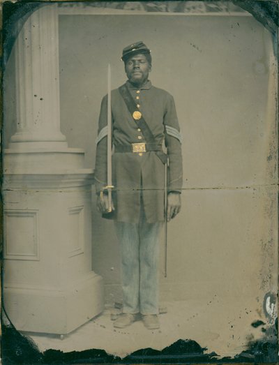 Henry F. Steward, sergente del 54° Reggimento di Fanteria Volontaria del Massachusetts, 1863 (ambrotipo colorato a mano) da American Photographer