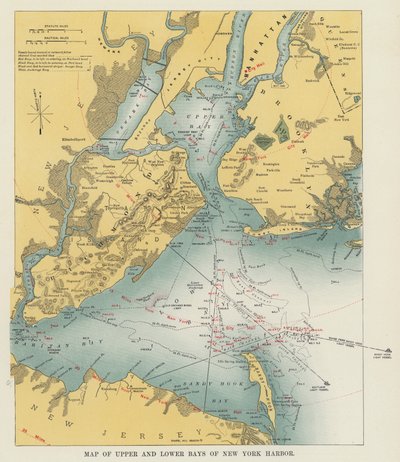 Mappa delle baie superiori e inferiori del porto di New York (foto in bianco e nero) da American Photographer