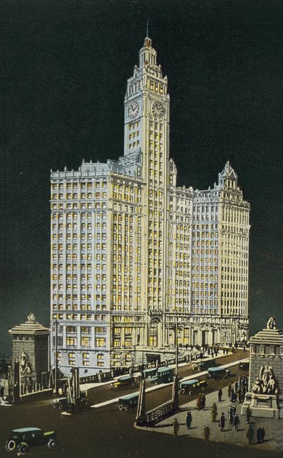 Edificio Wrigley, Sezione Sud e Nord, di notte da American Photographer