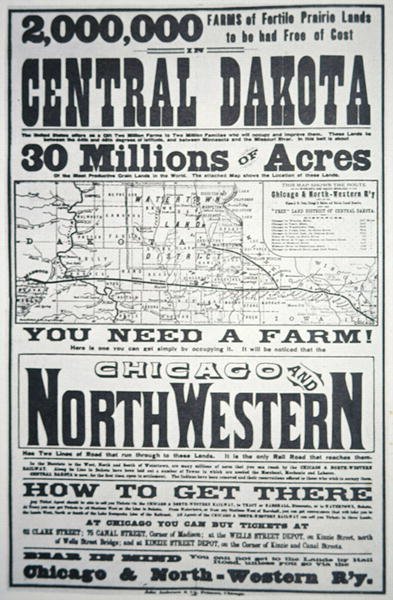 30 milioni di acri gratuiti nel Dakota Centrale, c.1870 da American School