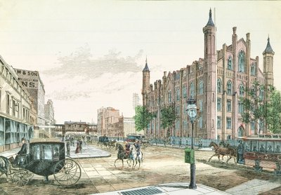 3rd Avenue e 23rd Street, Stazione della Ferrovia Elevata e il College della Città di New York, da 36 Vedute di New York e Dintorni, pubblicato da Charles Magnus da American School