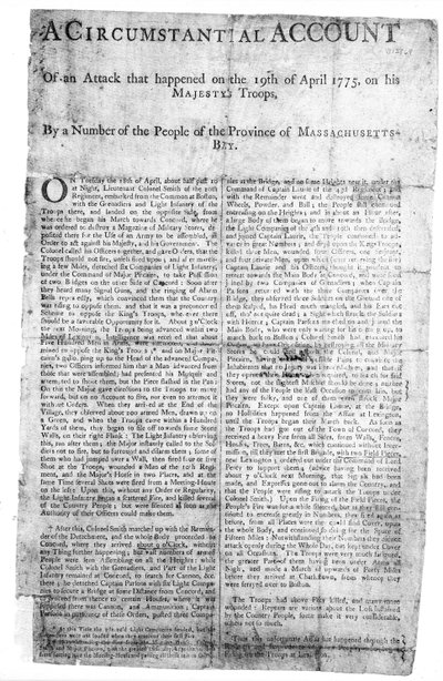 Un resoconto circostanziato di un attacco..., stampato nel 1775 da American School