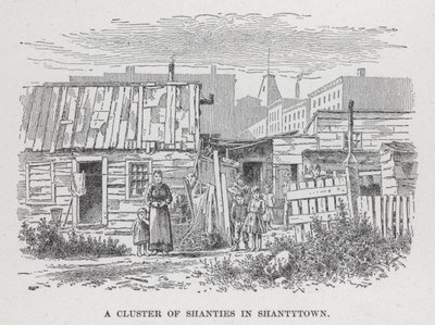 Un gruppo di baracche in Shantytown (litografia) da American School
