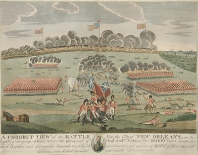 Una vista corretta della battaglia vicino alla città di New Orleans, pub. c.1815 da American School