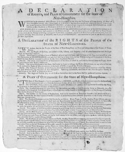 Dichiarazione dei diritti e piano di governo per lo Stato del New Hampshire, 1779 da American School