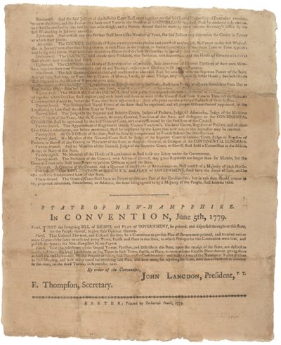Dichiarazione dei diritti e richiesta di governo per lo Stato del New Hampshire, 1779 da American School