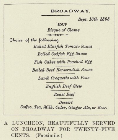 Un pranzo, splendidamente servito su Broadway per venticinque centesimi, Facsimile da American School