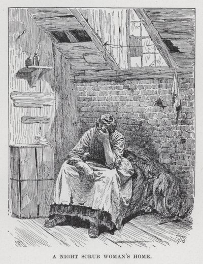 La casa di una donna delle pulizie notturna (litografia) da American School