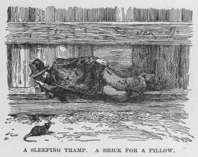 Un vagabondo che dorme, Un mattone come cuscino (litografia) da American School
