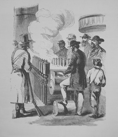 Un calliope a vapore, usato sui battelli a vapore americani, c.1870 da American School