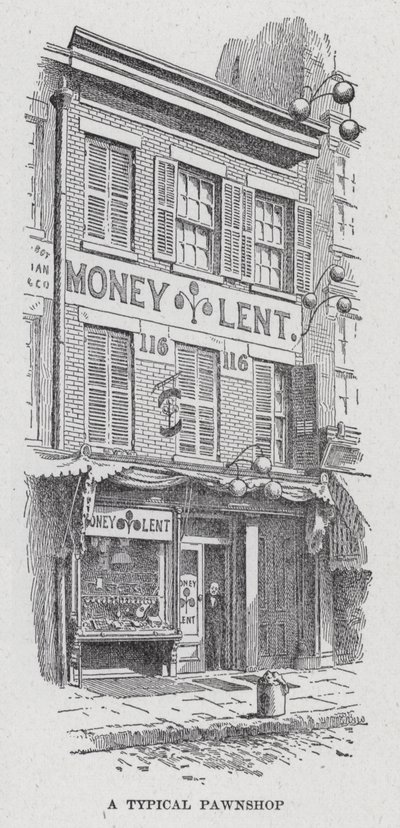 Un banco dei pegni tipico (litografia) da American School