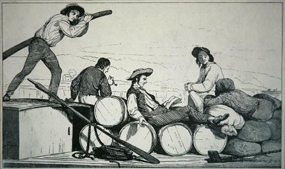 Una chiatta che trasporta merci sul fiume Mississippi, c.1840 da American School