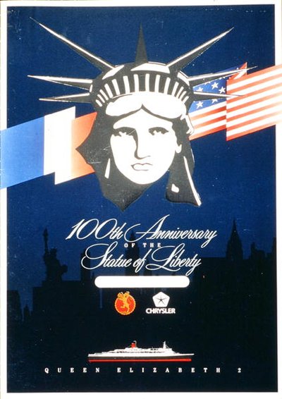 Un design di menu che celebra il 100º anniversario della Statua della Libertà a bordo della QE2 da American School