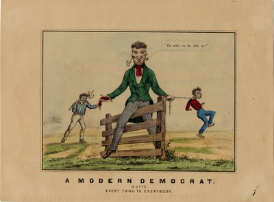 Un democratico moderno: motto: tutto per tutti, firmato su pietra: HAP, pubblicato a Dubuque, Iowa, c.1860 da American School