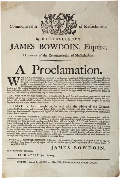 Una proclamazione, 2 settembre 1786 da American School