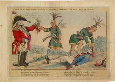 Una scena alle frontiere come praticata dai britannici umani e dai loro degni alleati, c.1813 da American School