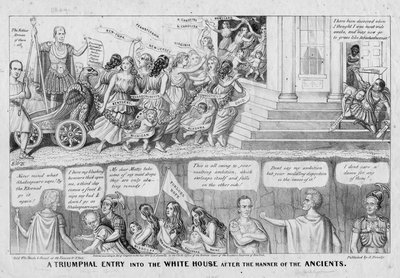 Un ingresso trionfale alla Casa Bianca alla maniera degli Antichi, pubblicato da A Donnelly, New York, 1844 da American School