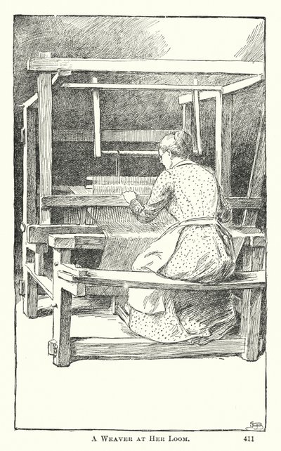 Una tessitrice al suo telaio (incisione) da American School