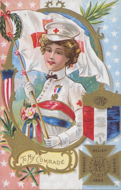 Una donna del Corpo di Soccorso delle Donne, fondato nel 1883, e la medaglia che avrebbe ricevuto da American School