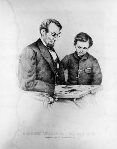 Abraham Lincoln (1809-65) e suo figlio Thad (1853-71) da American School