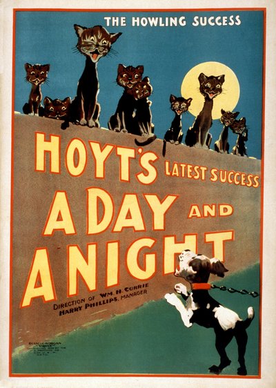 Pubblicità per Charles Hoyts A Day and a Night, pub. 1899 da American School