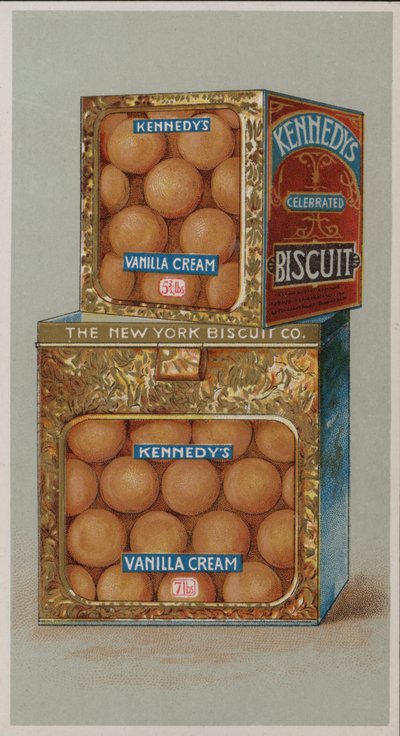 Pubblicità per i biscotti alla crema di vaniglia di Kennedy da American School