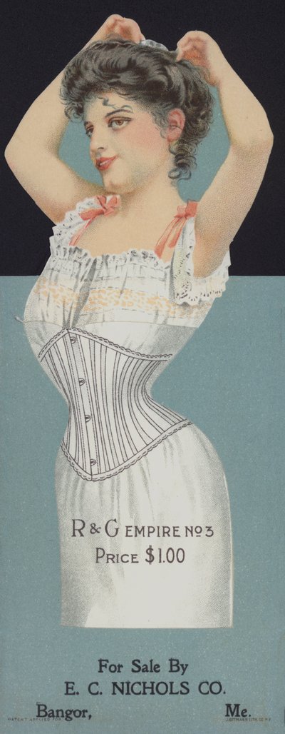 Pubblicità per corsetti da donna R & G da American School