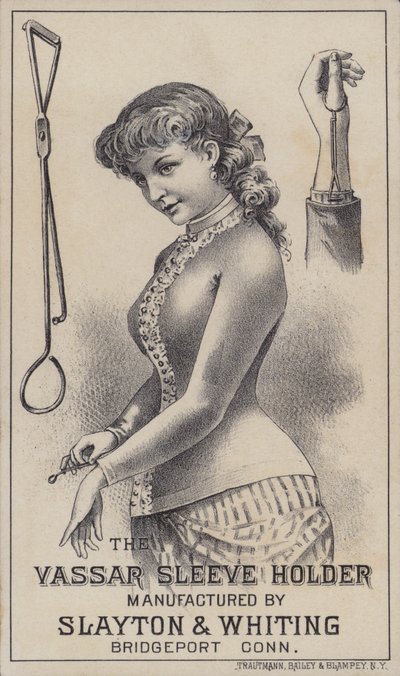 Pubblicità per il Vassar sleeve holder, prodotto da Slayton & Whiting, Bridgeport, Connecticut, USA da American School