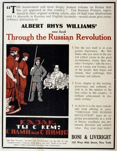 Pubblicità per la vendita del libro "La Rivoluzione Russa" di Albert Rhys Williams in una rivista americana da American School
