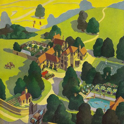 Vista aerea di un hotel di campagna inglese da American School