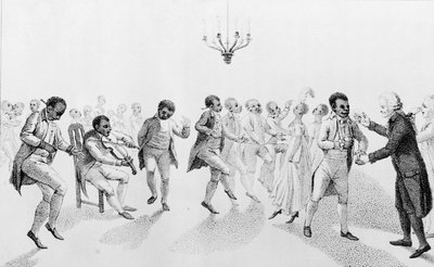 Afroamericani a un ballo con il governatore John Hancock (1737-93) da The Echo, con altre poesie di Richard Alsop (1761-1815) 1807 da American School